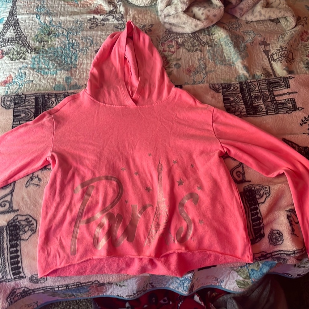 A pink Paris justice cropped sweatshirt,perfect condition